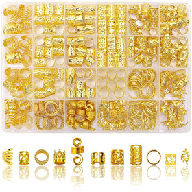 SVNMU front packaging showing full 280-piece gold hair jewelry kit and organized box benefit