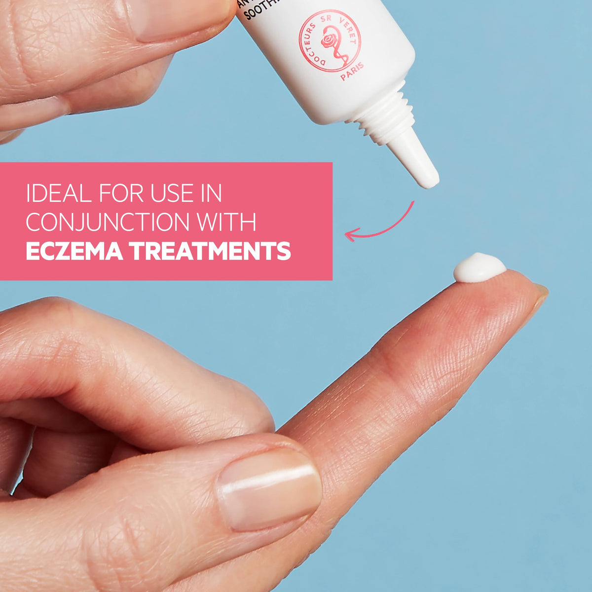 SVR Palpebral on fingertip ready to apply demonstrating easy absorption and gentle application benefit