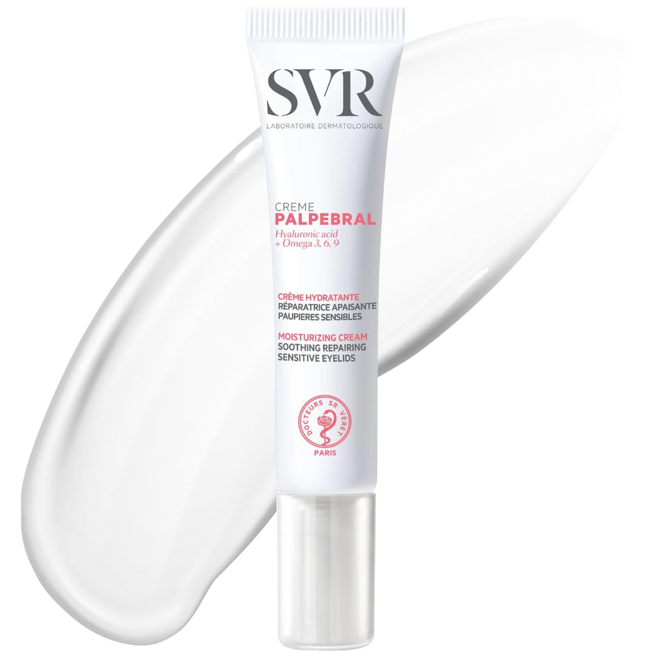 SVR Palpebral front packaging showing product and calming design benefit: soothing hydration