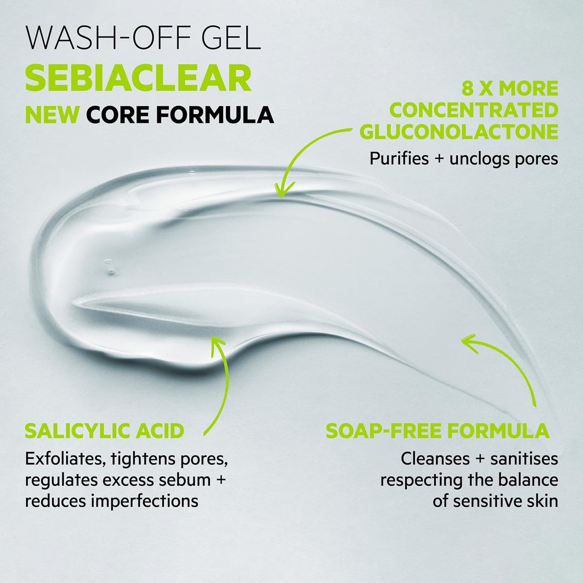 SVR Sebiaclear clear gel texture close-up highlighting creamy transformation