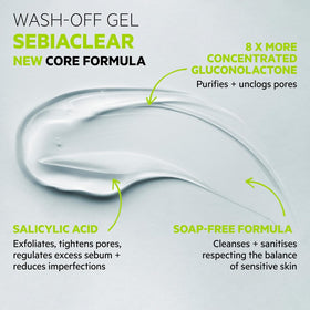 SVR Sebiaclear clear gel texture close-up highlighting creamy transformation