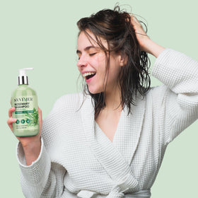Svvimer shampoo on bathroom shelf in use-ready lifestyle scene