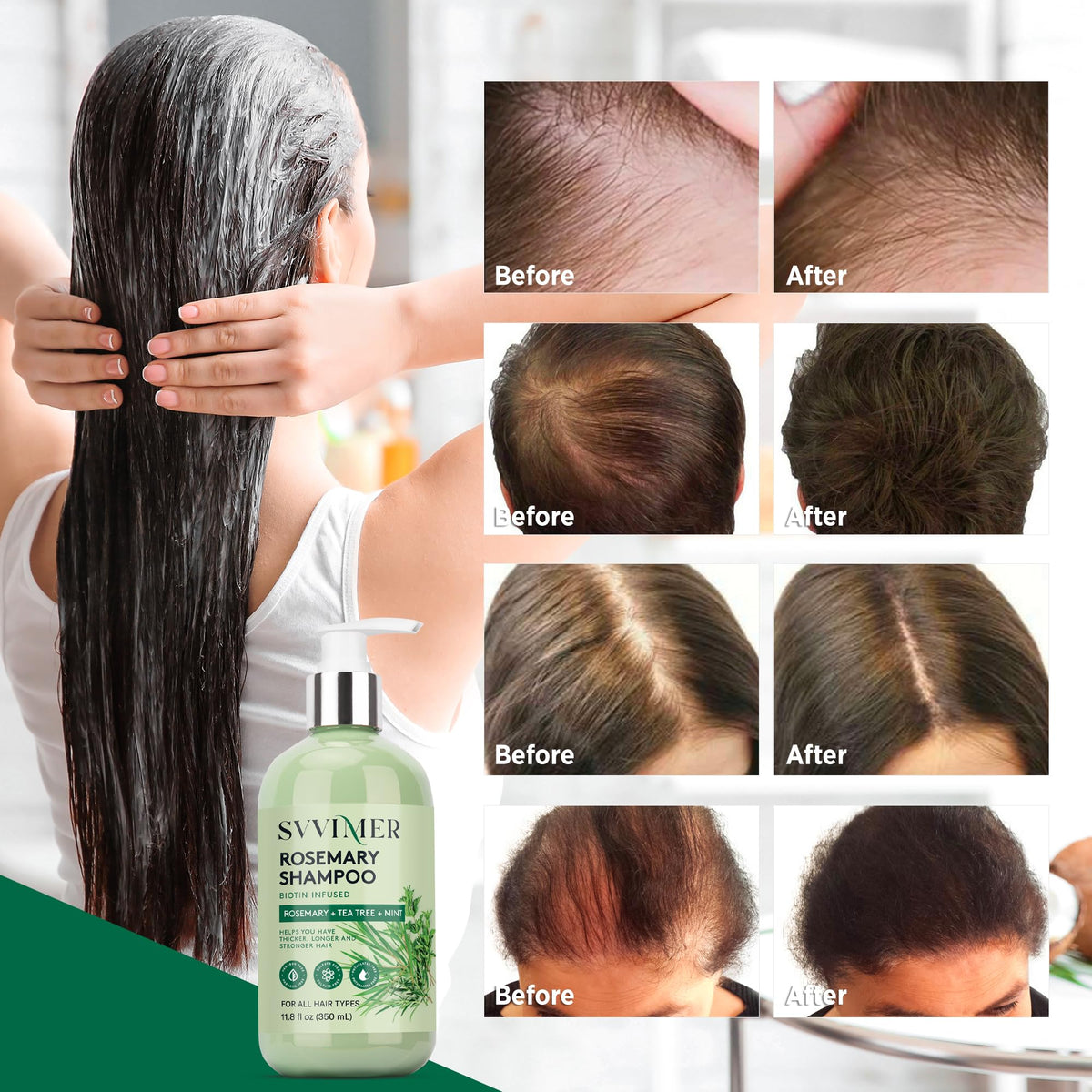 Svvimer shampoo pump and label close-up highlighting key ingredients