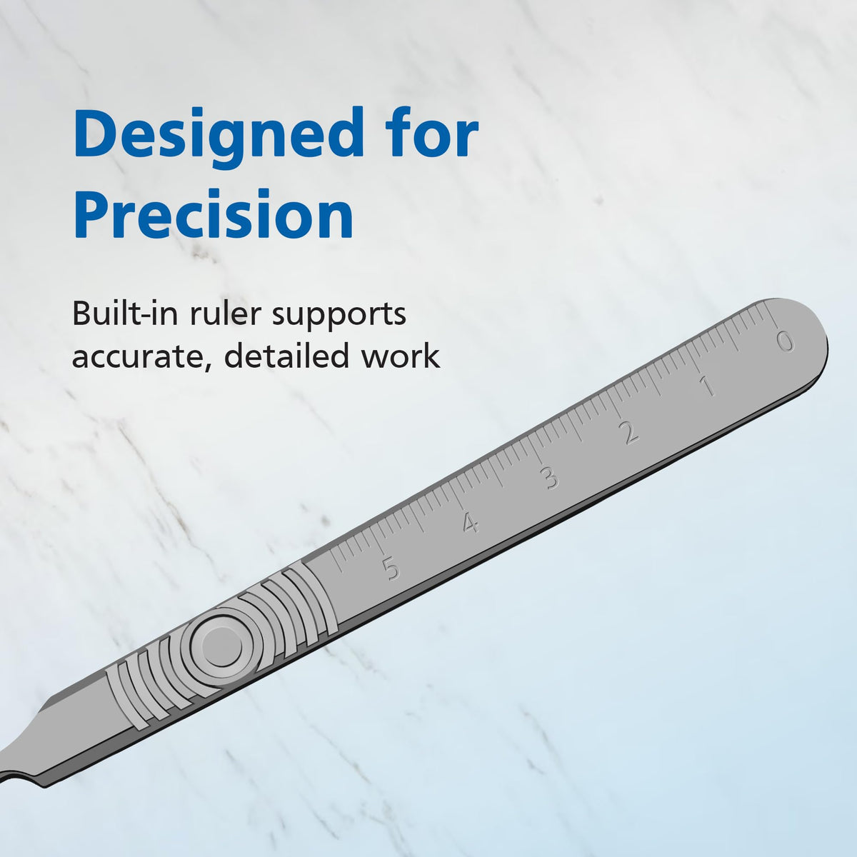 Swann-Morton handle with blade attached demonstrating secure fit and stable cutting