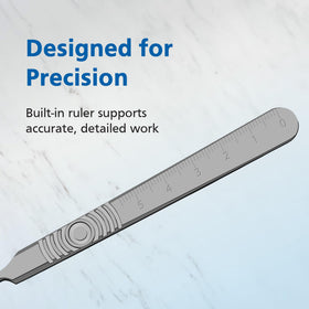 Swann-Morton handle with blade attached demonstrating secure fit and stable cutting