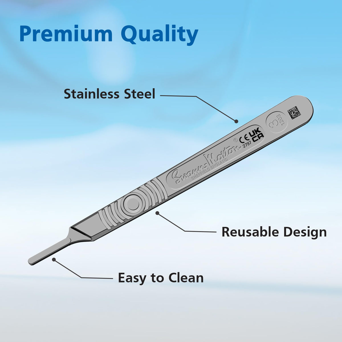 Swann-Morton handle next to ruler showing scale and comfortable length for control