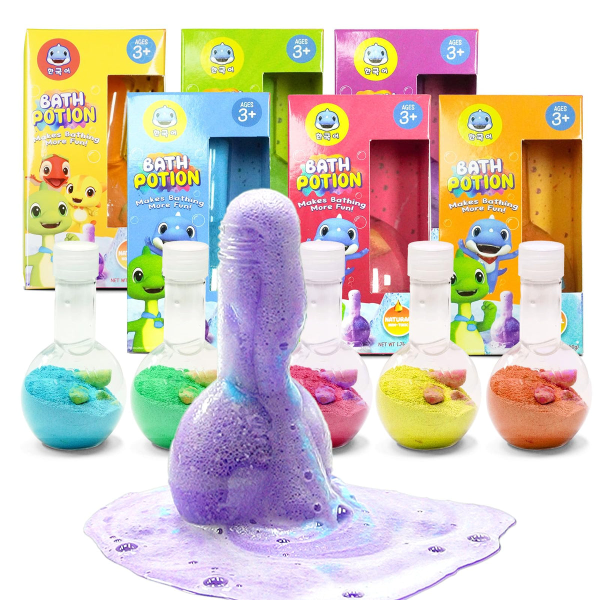 SWCANDY front packaging showing six colorful bath potions and gift-ready box