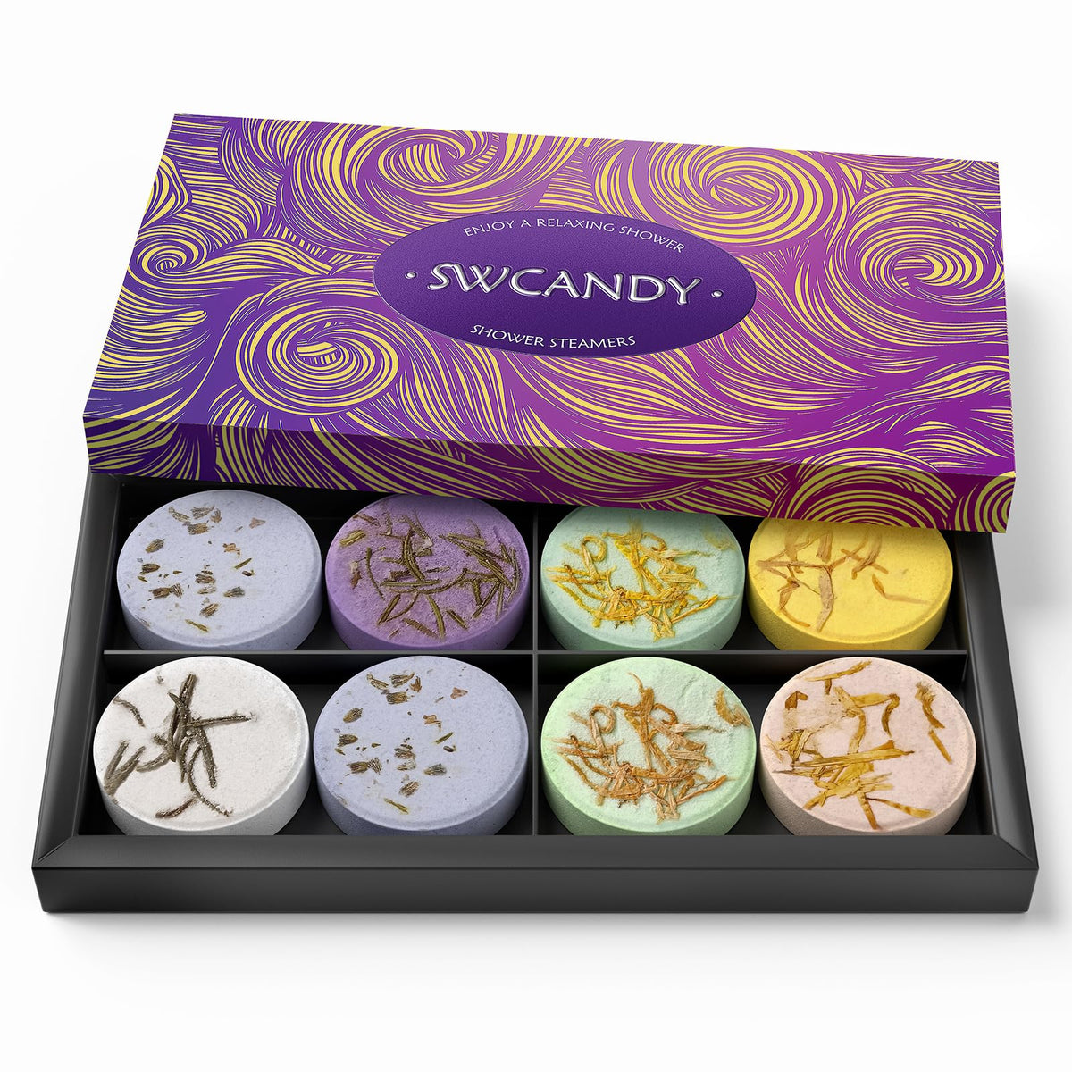 SWCANDY front packaging showing eight steamers and brand benefit