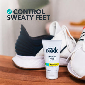 Applying SweatBlock to hands for dry palms and improved grip during meetings