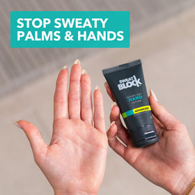 SweatBlock lotion texture close-up highlighting quick-dry, non-greasy finish