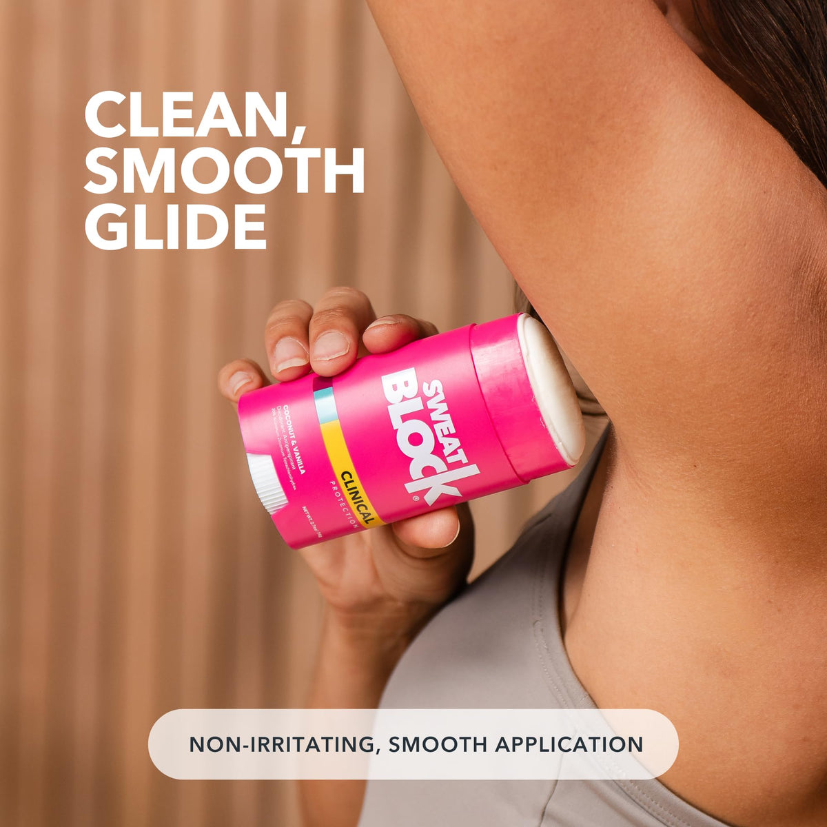 Hand applying SweatBlock deodorant demonstrating easy daily use