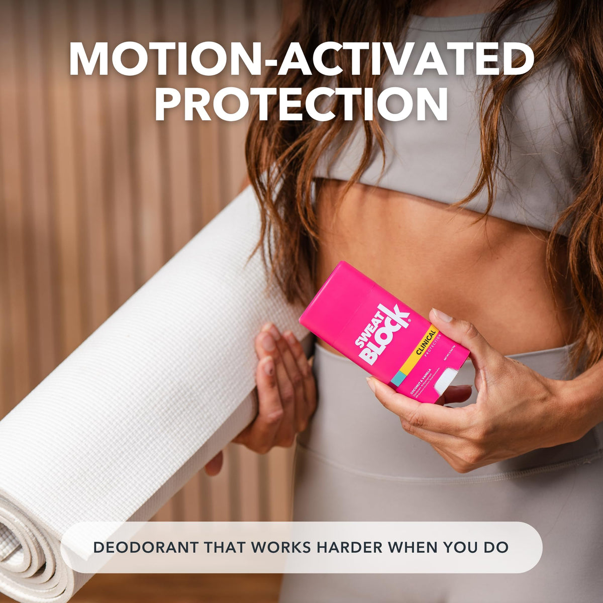 Deodorant on bathroom shelf with towel showing morning routine benefit