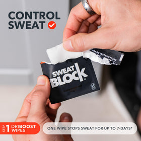 SweatBlock clinical strength deodorant stick showing smooth glide and label