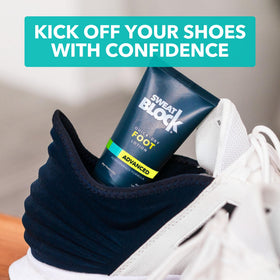 SweatBlock lotion texture close-up highlighting fast-dry lightweight feel
