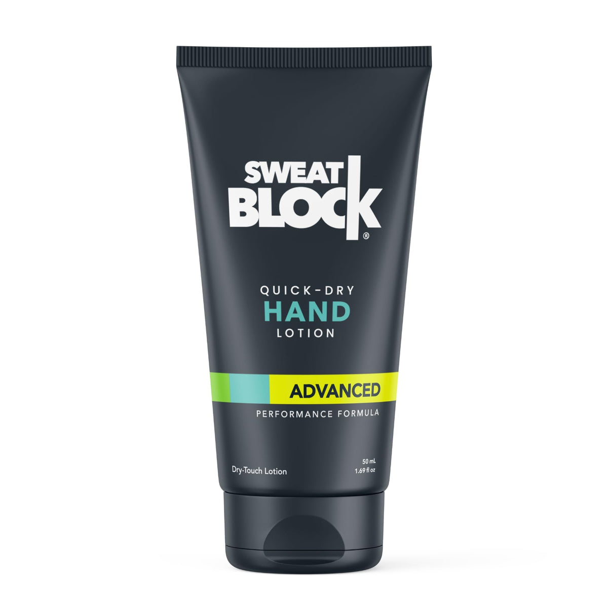 SweatBlock front bottle view showing compact travel packaging and clear branding