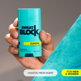 SweatBlock placed on sink during morning routine for daily freshness