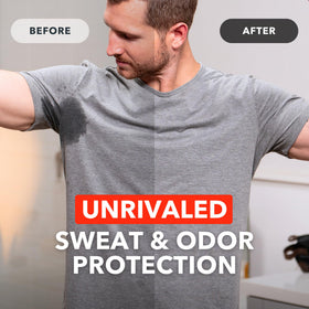 Hand applying SweatBlock roll-on underarm showing easy nighttime application benefit