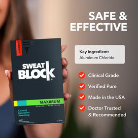 Person dressing confidently in mirror after using SweatBlock for sweat-free outfit choices