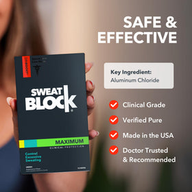 Person using SweatBlock deodorant in morning for all-day odor defense