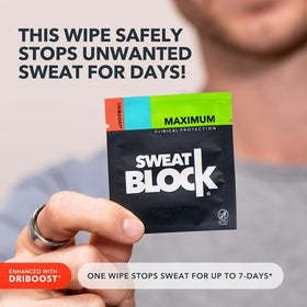 Close-up of a SweatBlock wipe texture highlighting fast-dry formula benefits