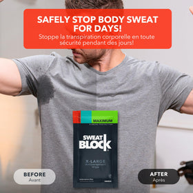 SweatBlock single XL wipe removed from pack demonstrating convenient size