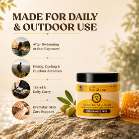 Sweet Bee Naturals balm on fingertips demonstrating easy application and targeted hydration