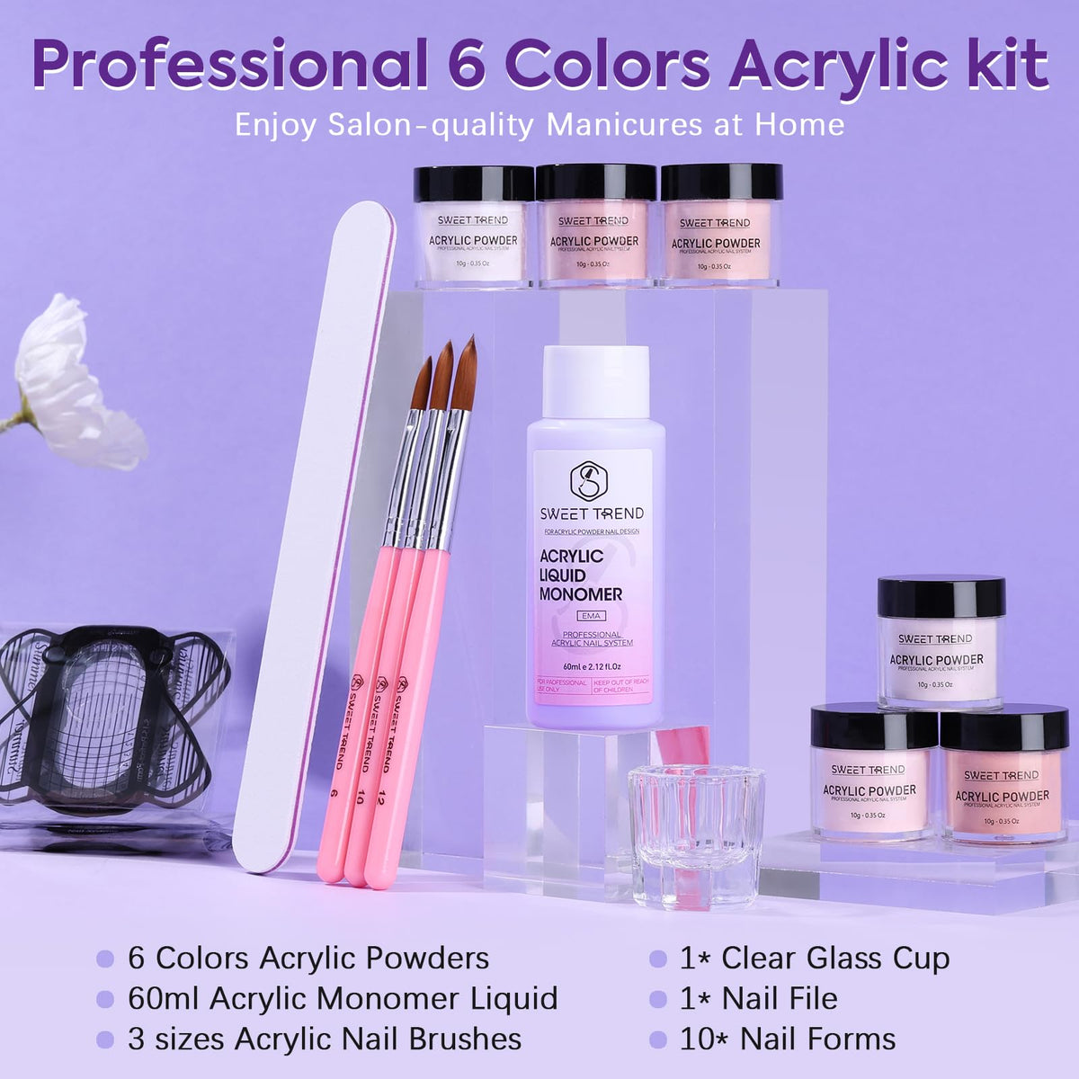 SWEET TREND six open acrylic powder colors for versatile nail styles