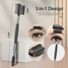 SWEET VIEW dual-ended lash comb and brow brush demonstrating combing and grooming efficiency