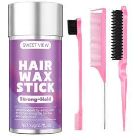 SWEET VIEW front packaging showing wax stick and slick-back brush for neat styles