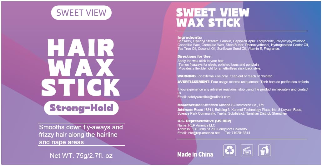 SWEET VIEW hair wax stick in palm to show compact travel-friendly size