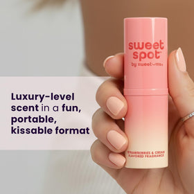Sweetums SweetSpot being applied to wrist for discreet fragrance refresh and confidence
