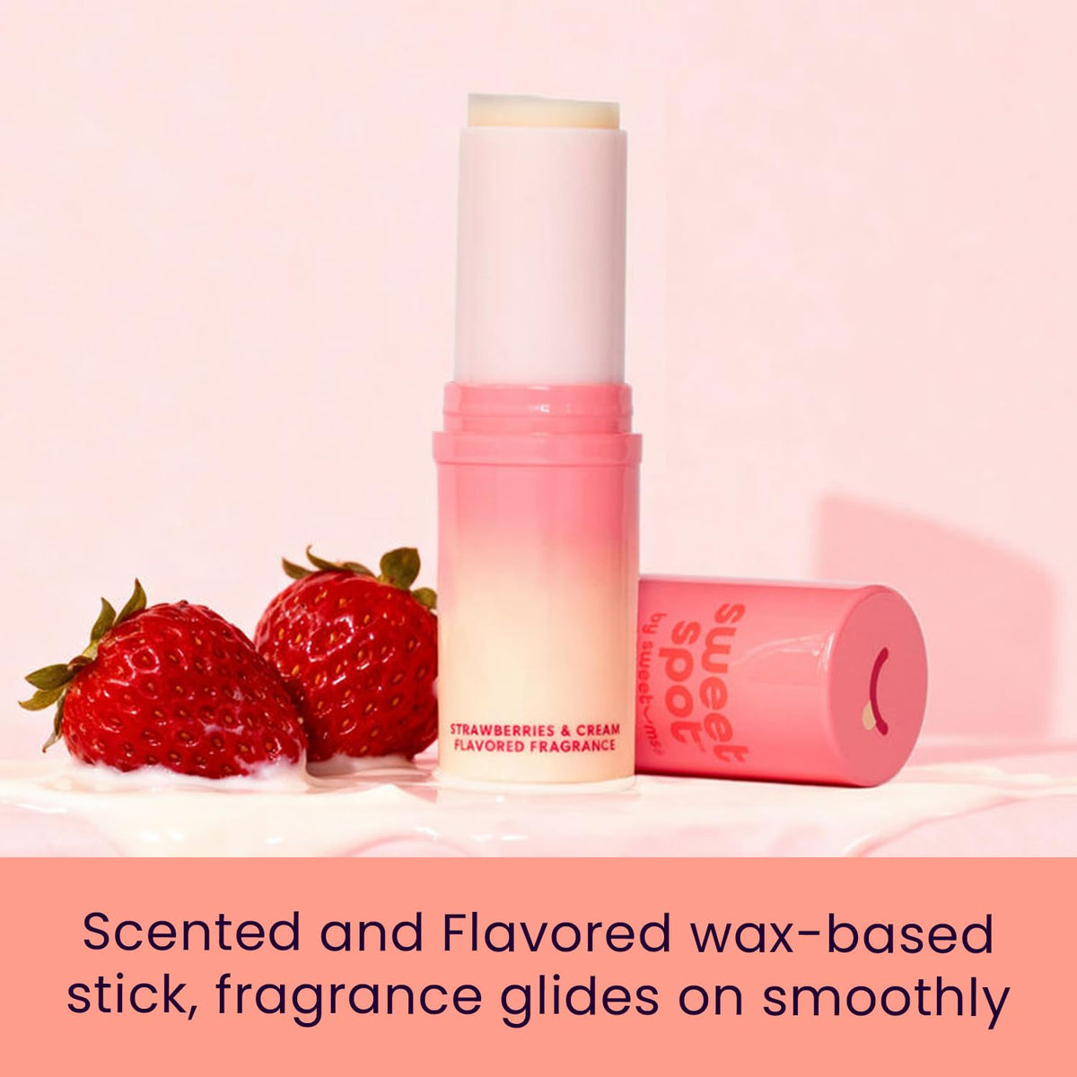 Sweetums SweetSpot open stick top view revealing smooth balm and mess-free application
