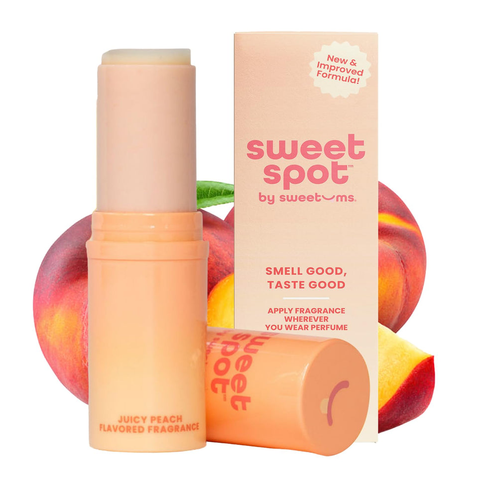 Sweetums SweetSpot Peach front packaging showing compact travel-ready stick