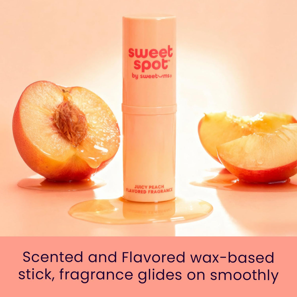 Sweetums SweetSpot Peach open stick close-up highlighting smooth wax surface