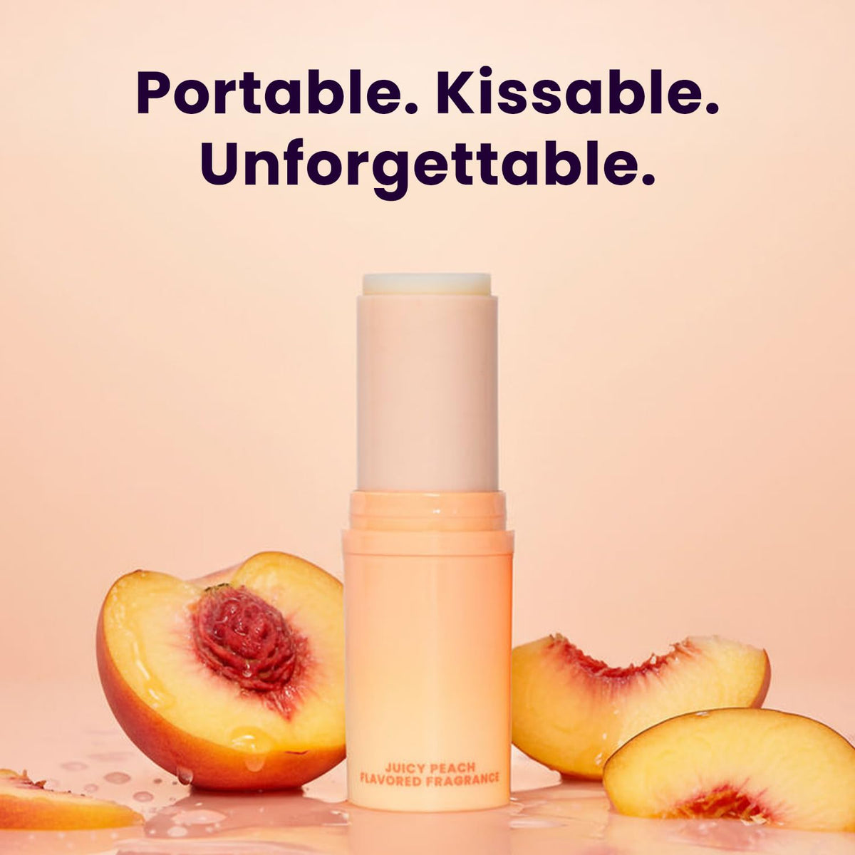 Sweetums SweetSpot Peach inside travel pouch demonstrating TSA-friendly convenience