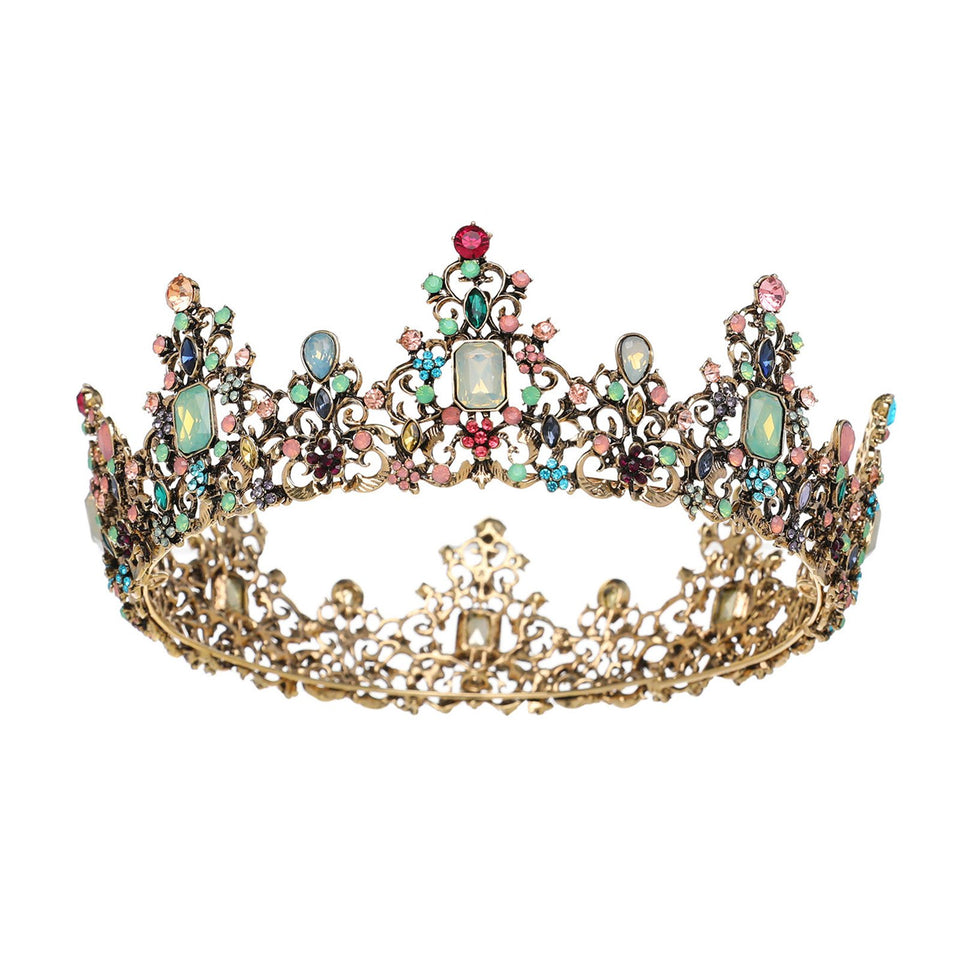 SWEETV crown front view showing regal silhouette and colorful gemstones for dramatic impact