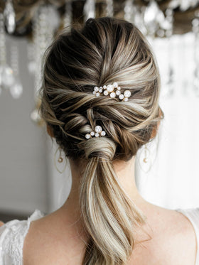 SWEETV side profile on model demonstrating how pins complement wedding hairstyles