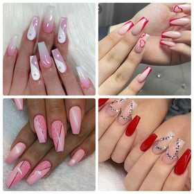 SWETIDY decorated square tips on a hand in lifestyle scene showing styling options