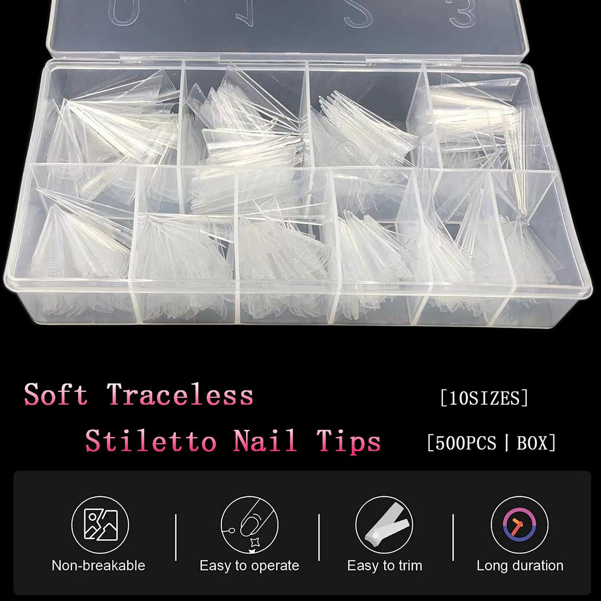 SWETIDY close-up of pointed tip shape and smooth surface for easy polish adhesion