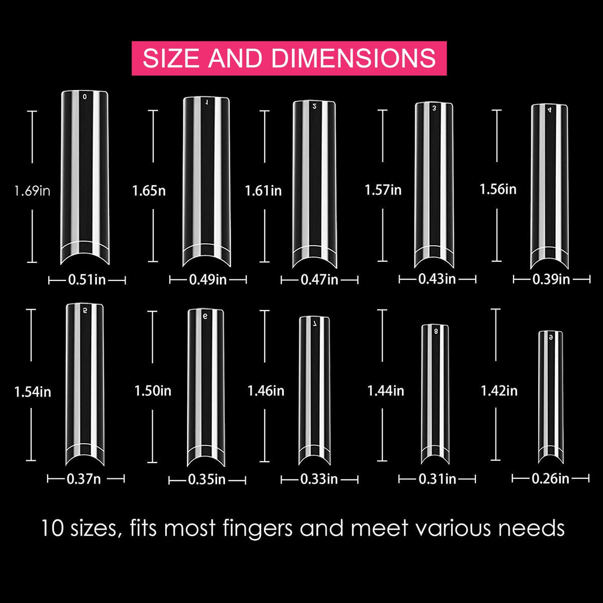 SWETIDY ten sizes spread, helps find perfect fit for every natural nail