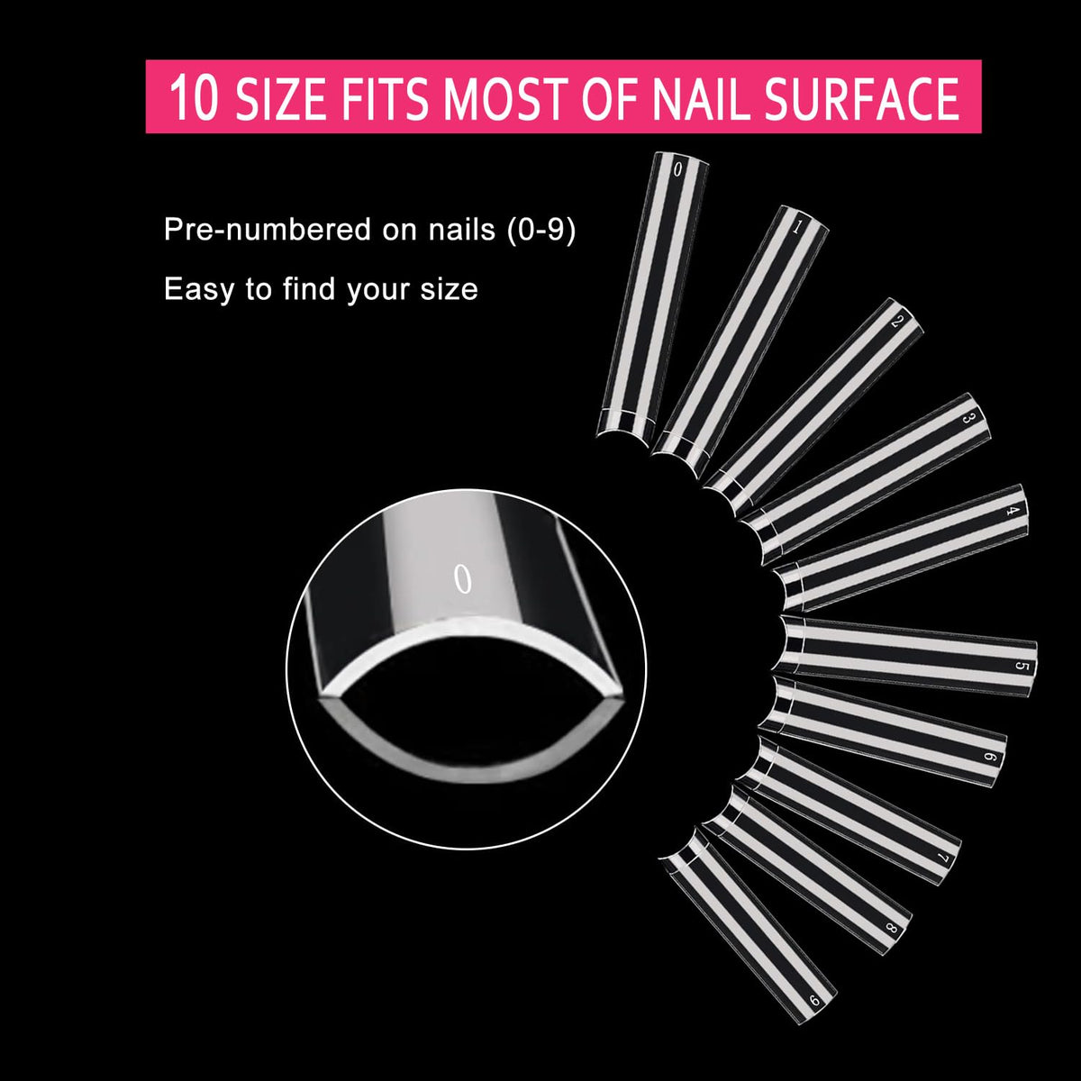 SWETIDY applied tip on natural nail demonstrating flat curve and secure fit