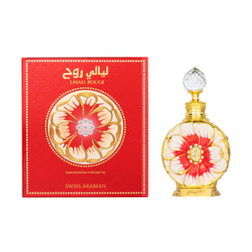 Arrangement of fruits and florals representing Swiss Arabian fragrance notes