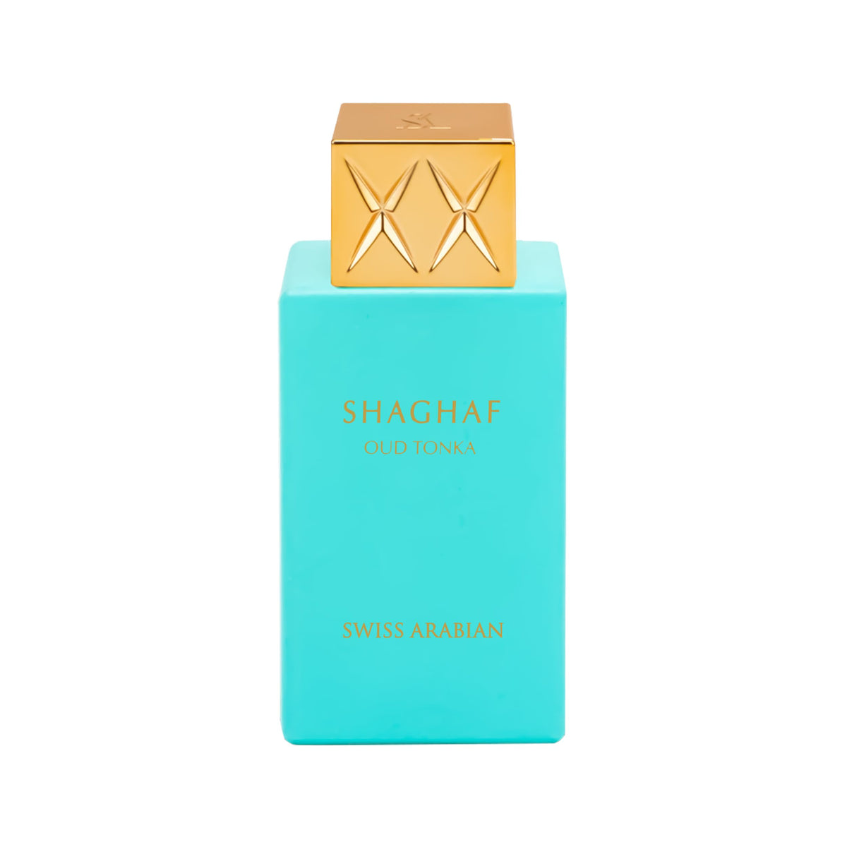 Swiss Arabian Shaghaf Oud Tonka front bottle showing elegant design and warm amber appeal