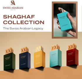 Swiss Arabian Shaghaf Oud Tonka packaging label detail reflecting premium Arabic-inspired branding