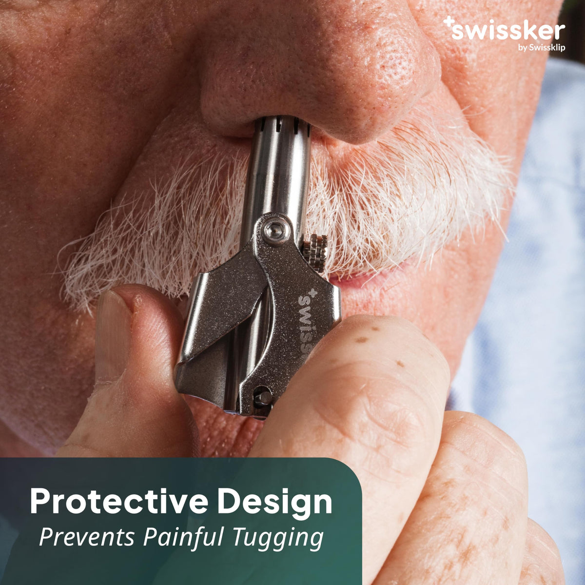 Swissklip Swissker trimming nostril hairs demonstrating safe use