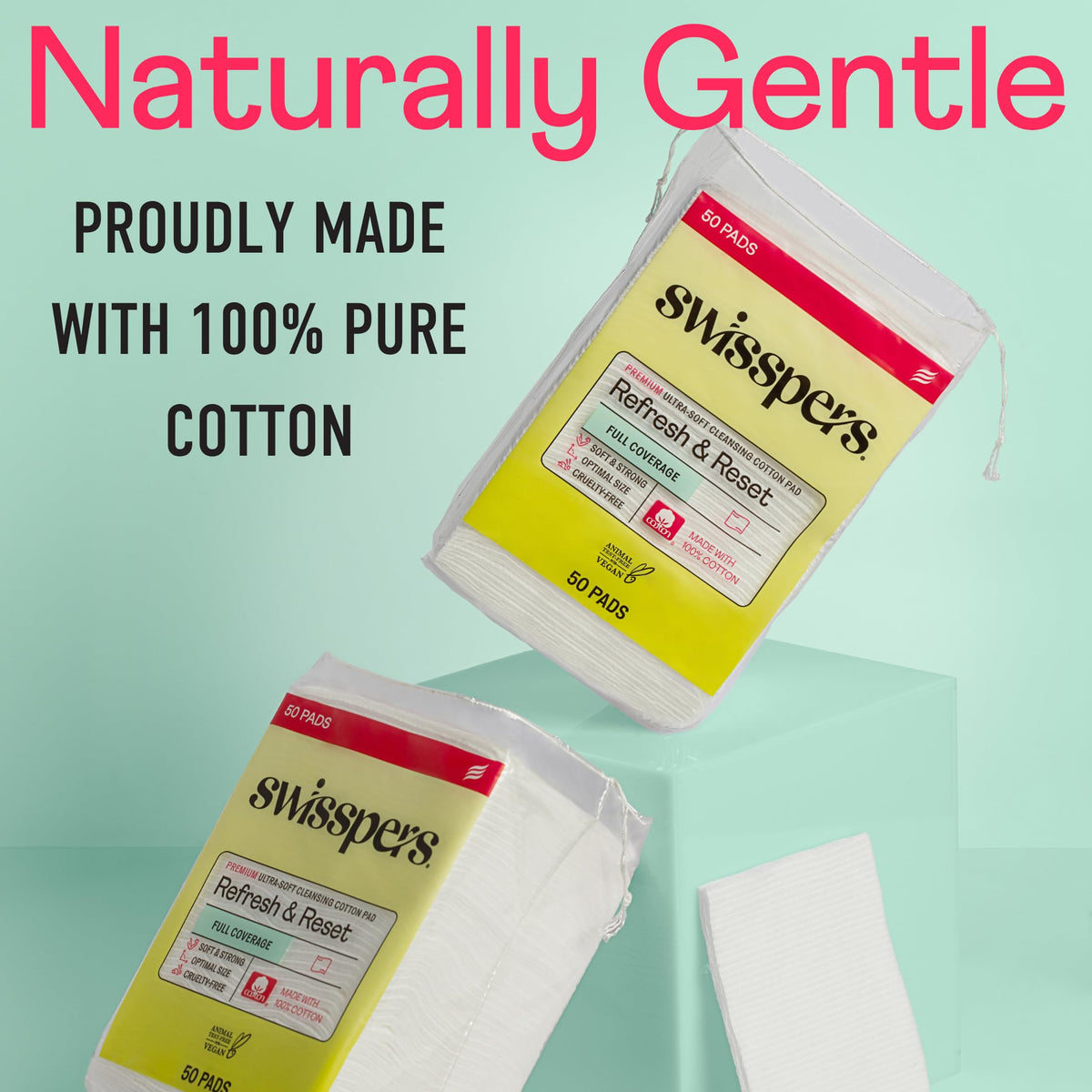 Swisspers pad applying toner evenly for controlled, absorbent application