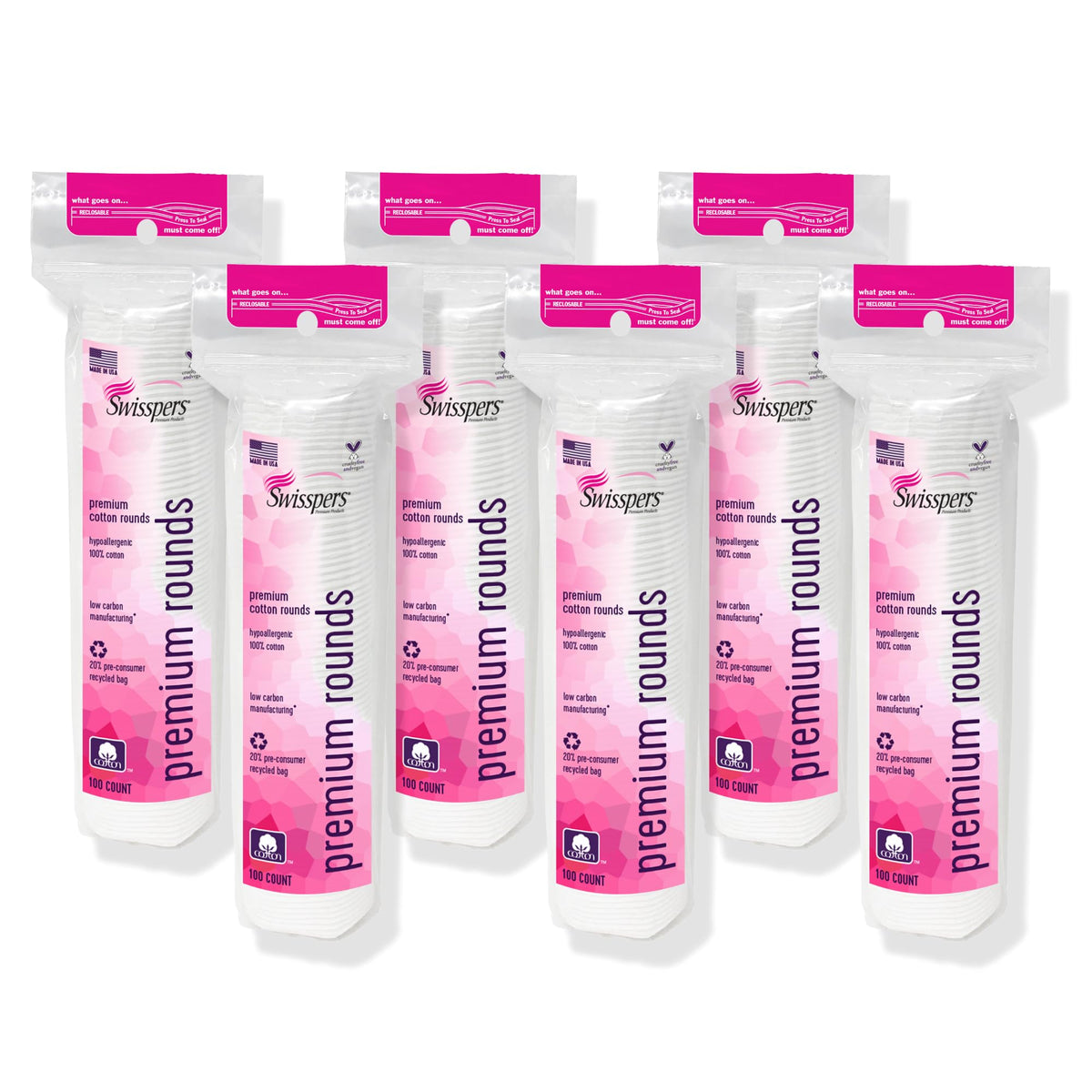 Swisspers front packaging showing resealable pouch and pad count benefit