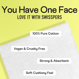 Swisspers pad held in hand demonstrating gentle, easy-to-use convenience