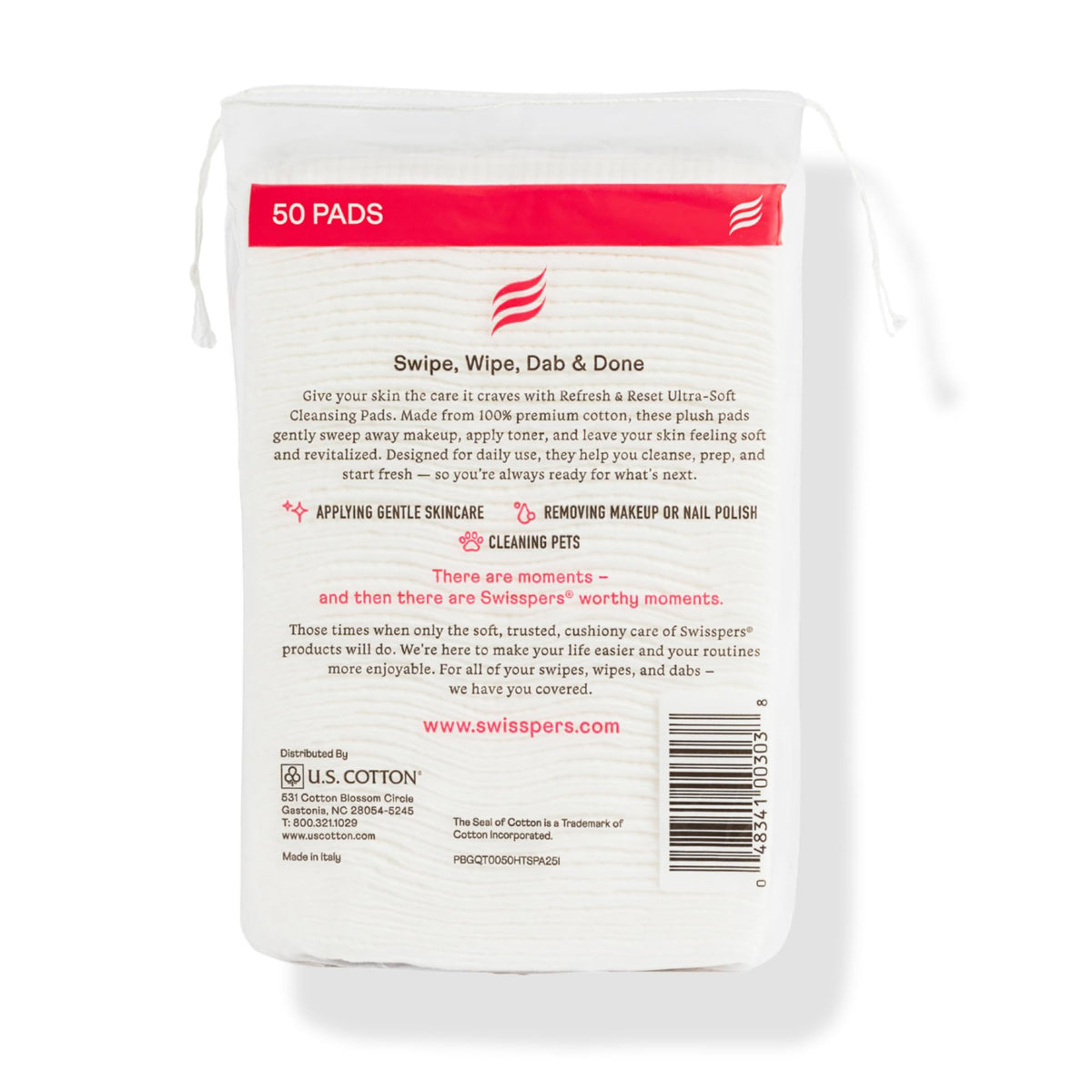 Swisspers pads packed in a toiletry bag for travel-ready convenience