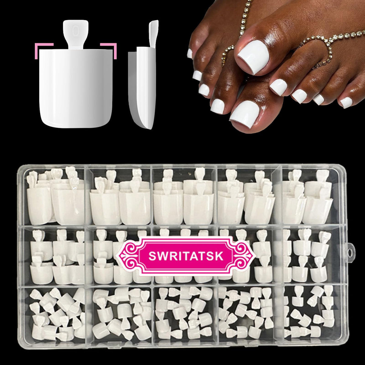 SWRITATSK toes in sandals wearing white press-on nails showcasing polished look benefit